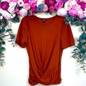 •express• Pumpkin Spice {twist hem} Puff Sleeved [burnt orange] NWOT T-Shirt